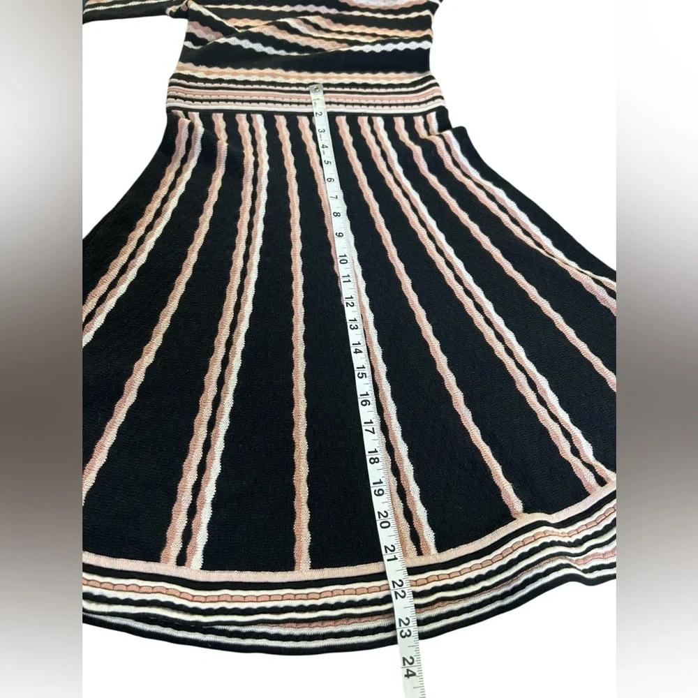 Kate Spade Scallop Stripe Knit Sweater‎ Dress Blush Black Cream Fit & Flare Sz S